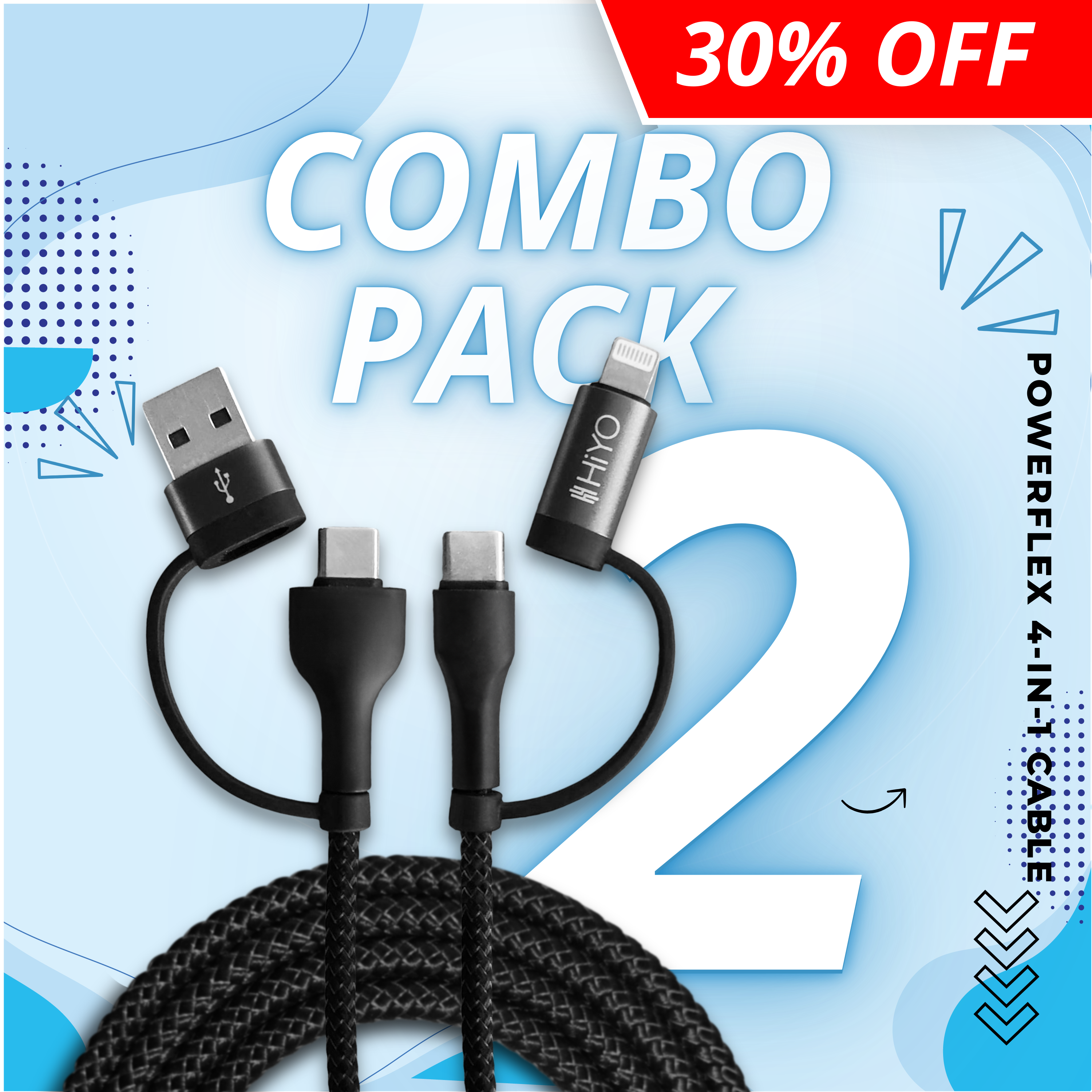 Powerflex 4-in-1  Fast Charging  Cable ( Combo Pack of 2 )