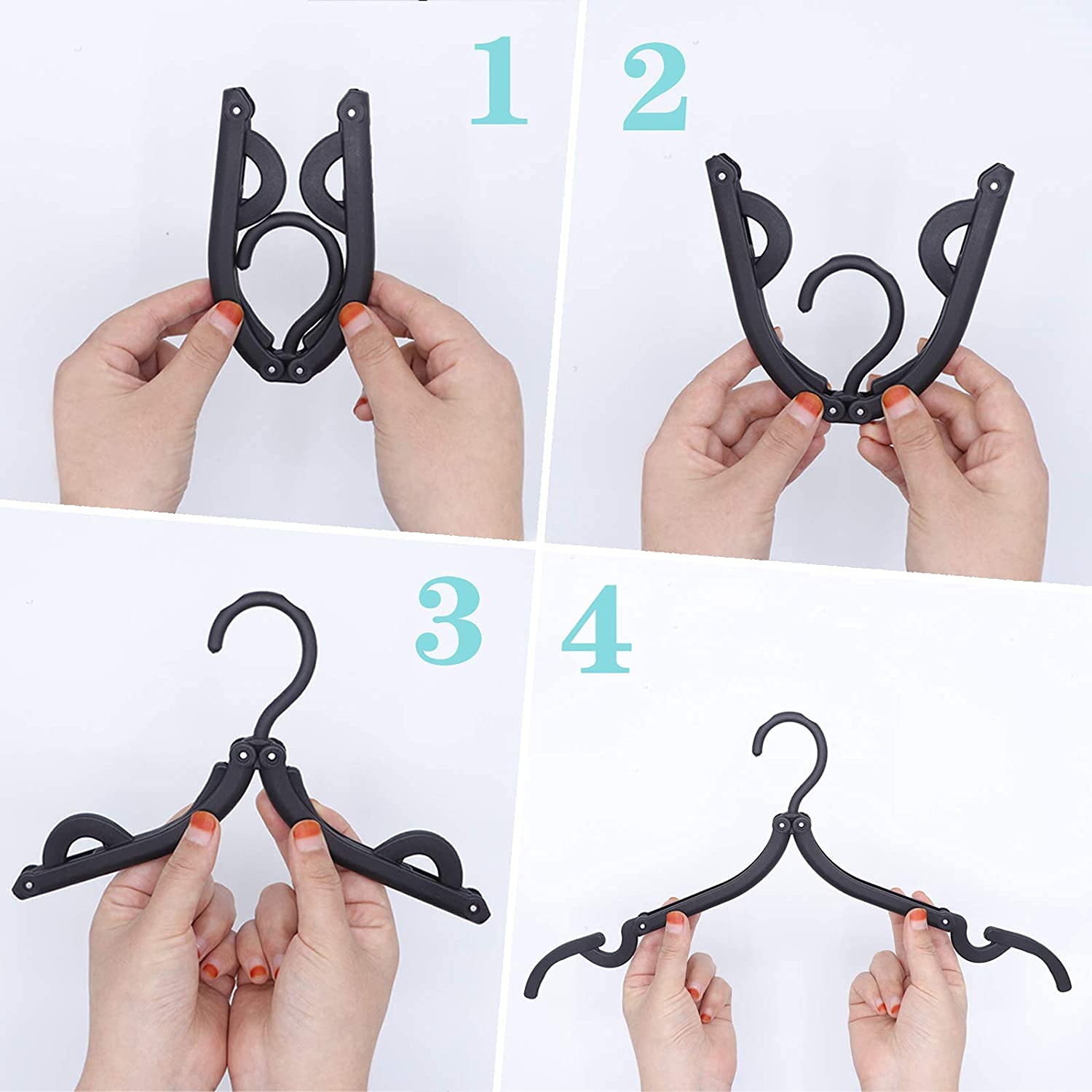 Pack Of 4 Pcs - Portable Folding Clothes Hanger, Black Suit, Household Goods Clothes Hanger Retractable Folding Hanger for Travel Saving Space Multifunctional Adult Child Non-Slip Travel Hanger Foldable