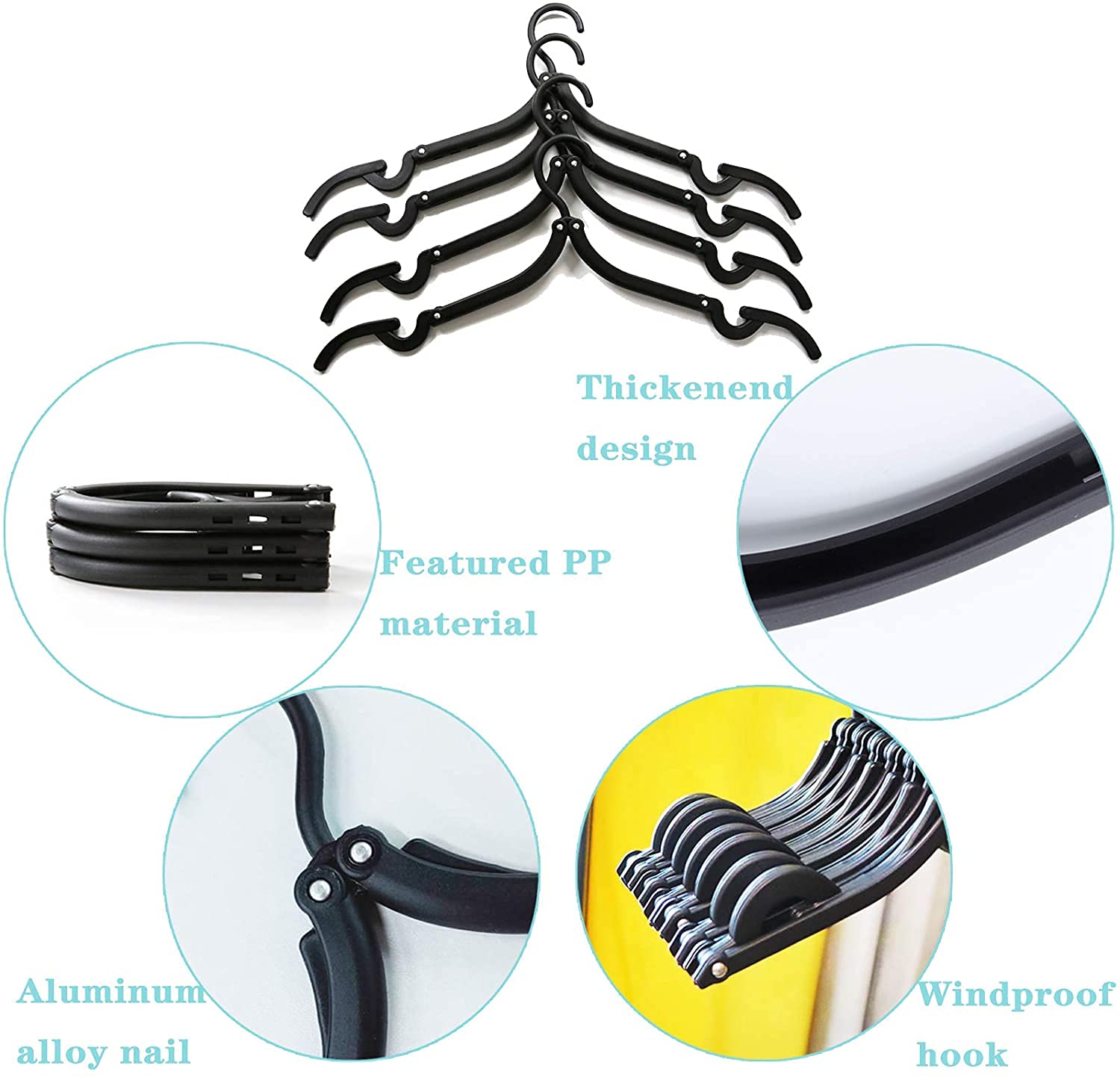 Pack Of 4 Pcs - Portable Folding Clothes Hanger, Black Suit, Household Goods Clothes Hanger Retractable Folding Hanger for Travel Saving Space Multifunctional Adult Child Non-Slip Travel Hanger Foldable