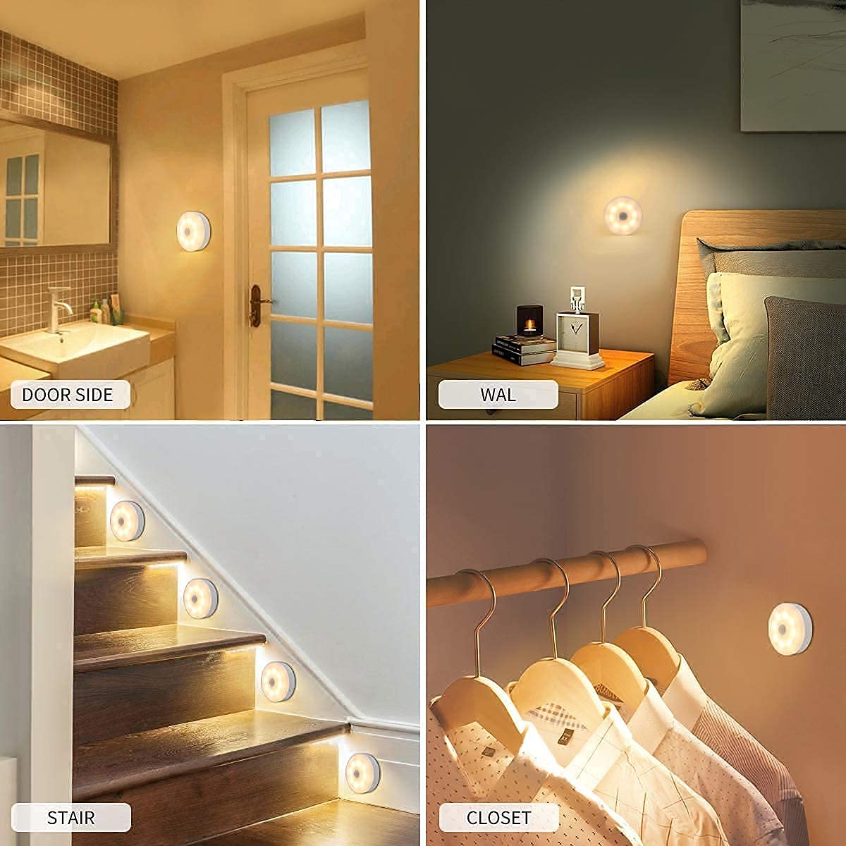 Motion Sensor Light for Home with USB Charging Wireless Self Adhesive LED Nightlight Rechargeable Body Sensor Wall Light for Hallway, Wardrobe, Bedroom, Stairs (White/Warm Light)