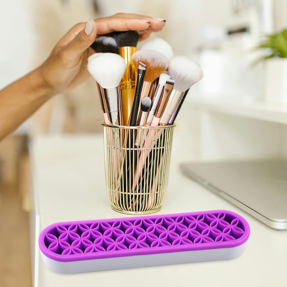 Multifunction Silicone Brush Holder -Cosmetic Storage Box & Desktop Organizers