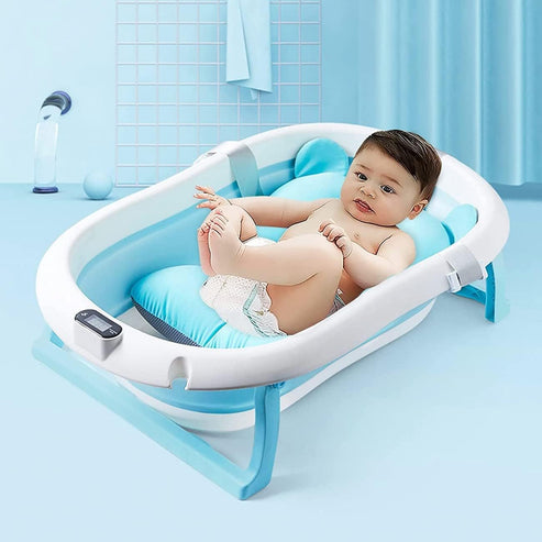 Foldable Bath Tub with Bathmat Cushion & Thermometer