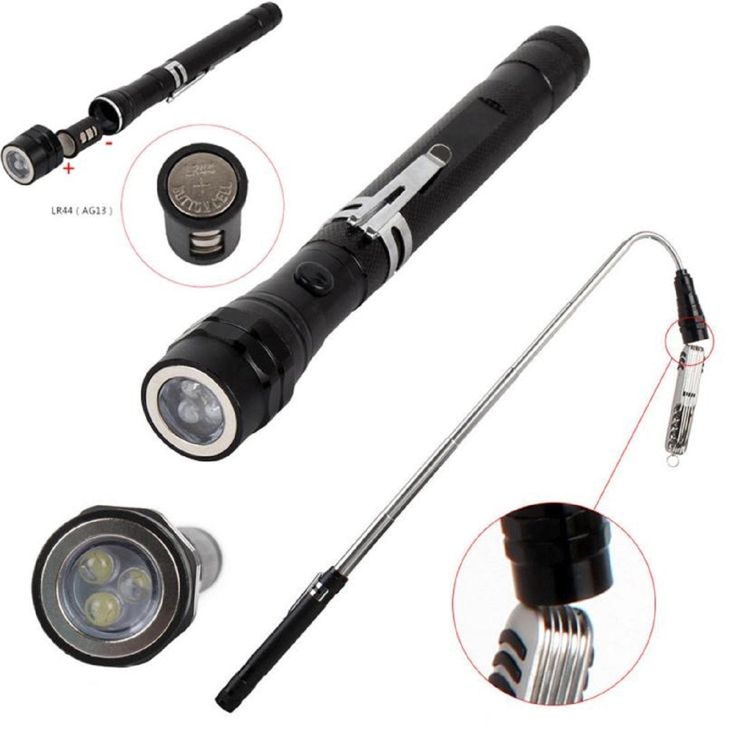 Telescopic LED Extendable Torch With Magnetic Head (Multicolor)