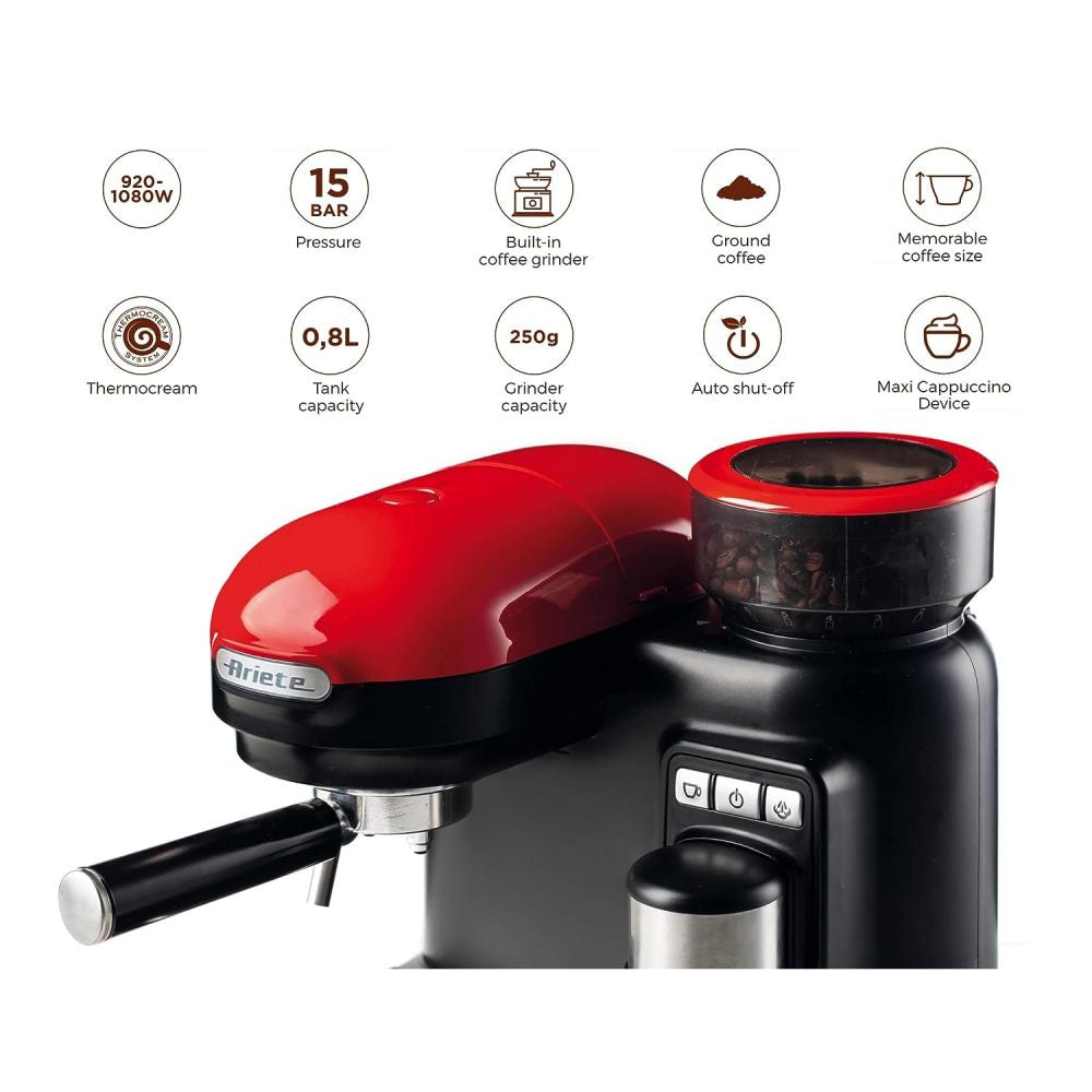 Ariete Moderna Espresso Coffee Machine With Grinder 1318