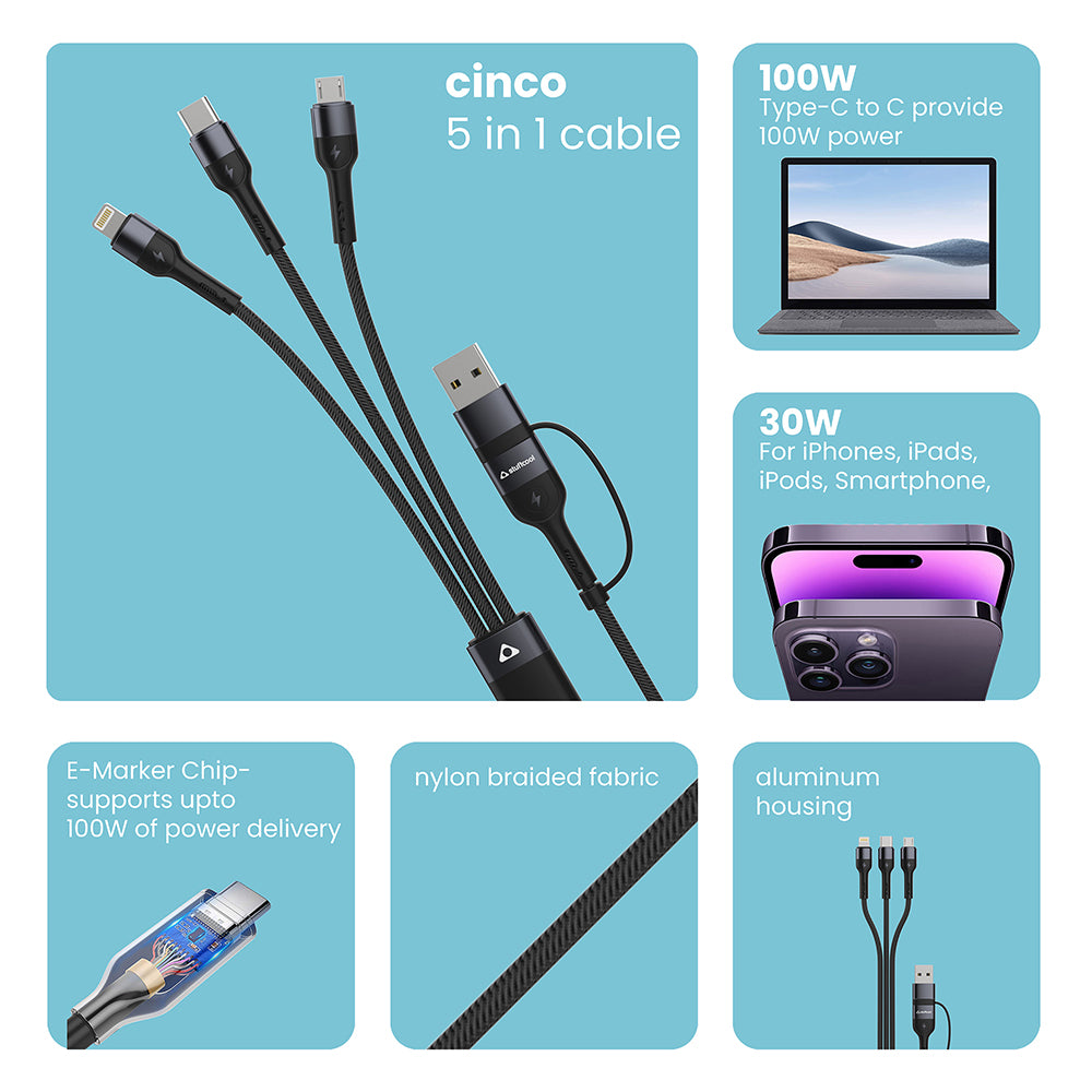 Cinco 5 In 1 Sync and charge cable 1.5 Meter